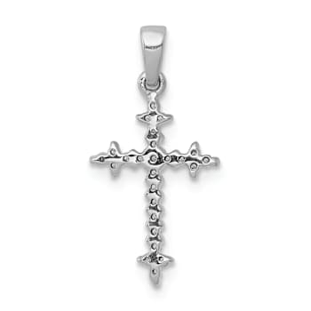 Rhodium Over 14k White Gold Diamond Fleur-De-Lis Cross Pendant