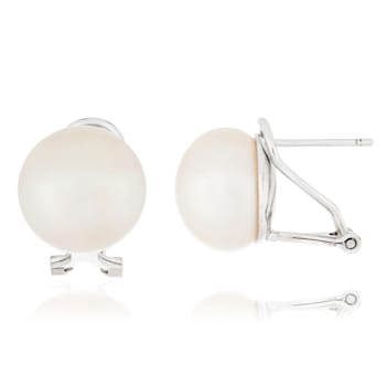 11-12mm White Cultured Freshwater Pearl Rhodium Over Sterling Silver Earrings