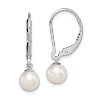 Rhodium Over Sterling Silver 6-7mm Freshwater Cultured Pearl Leverback
Dangle Earrings