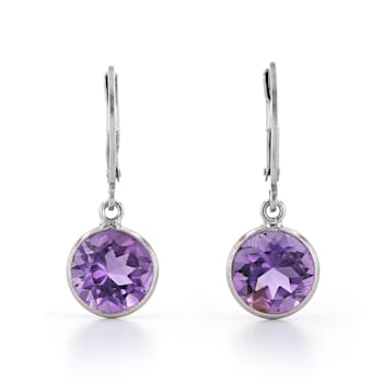 Purple Round Amethyst Sterling Silver Earrings 4ctw