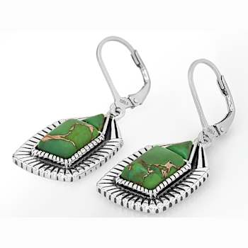 Green Turquoise Oxidized Sterling Silver Earrings 10x7mm