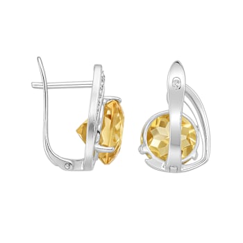 Yellow Citrine Rhodium Over Sterling Silver Citrine Round Drop Earrings