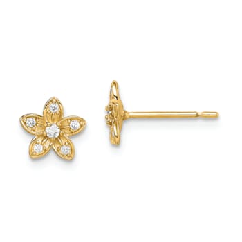 14K Yellow Gold 6.8mm Textured Cubic Zirconia Flower Stud Earrings