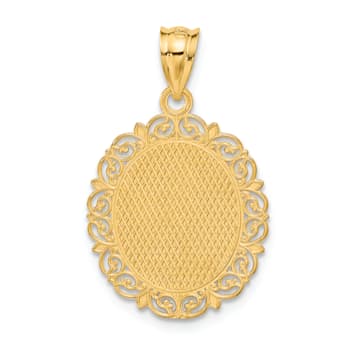 14k Yellow Gold Solid Satin, Polished and Textured Aries Zodiac Oval Pendant