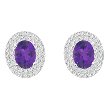 8x6mm Oval Amethyst And White Topaz Accent Rhodium Over Sterling Silver
Double Halo Stud Earrings