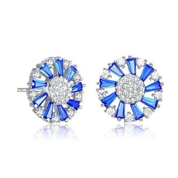 Sapphire Color CZ Wreath Stud Earrings In Sterling Silver