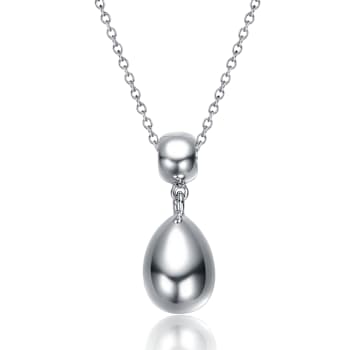 Double Bead Drop Pendant Necklace In Rhodium Over Brass