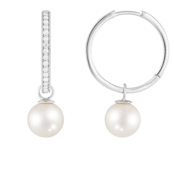 White Cultured Freshwater Pearl 14k White Gold Earrings 8-8.5mm