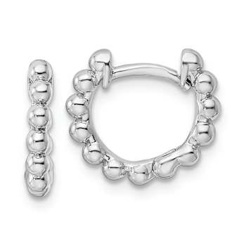Rhodium Over Sterling Silver Beaded Hoop Earrings