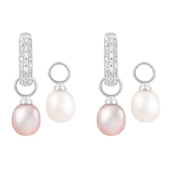 7-8mm White and Pink Cultured Freshwater Pearl Rhodium Over Sterling
Silver Earrings