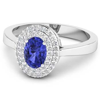 0.91ctw Violet Tanzanite and Diamond 14K White Gold Halo Ring