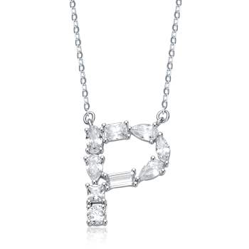 Initial P Mixed Cut CZ Pendant Necklace In Sterling Silver 18 Inch
