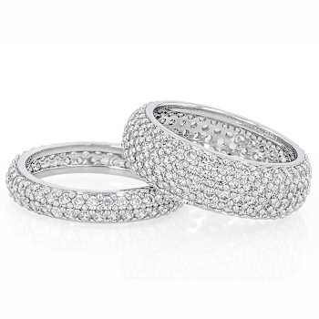 CZ Stackable Band Ring Set in Rhodium Over Brass