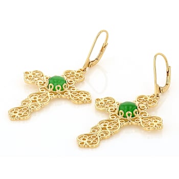 Jadeite Cross Earrings In 18K Gold Over Sterling Silver 6mm