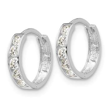 Rhodium Over 14K White Gold Cubic Zirconia Children's Hinged Hoop Earrings