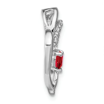 Rhodium Over 14k White Gold Ruby and Diamond Heart Chain Slide Pendant