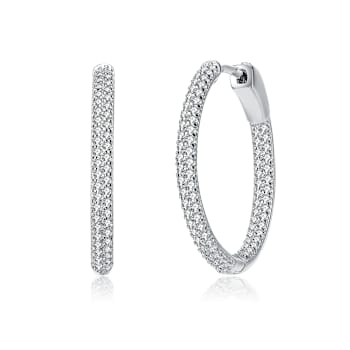 CZ Pave Inside-Out Hoop Earrings In Sterling Silver
