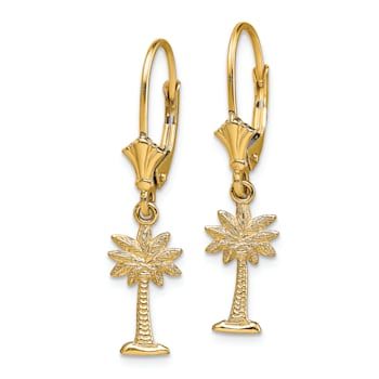14k Yellow Gold Textured Mini Palmetto Palm Tree Dangle Earrings
