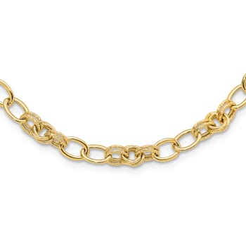 14K Yellow Gold Polished and Textured Fancy Link Necklace