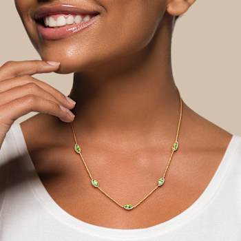 Peridot and Diamond 14K Yellow Gold Station Necklace 3.02ctw