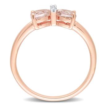 Morganite and Diamond 10K Rose Gold Bow Ring 1.015ctw