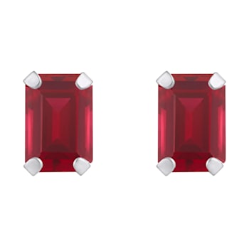 6x4mm Emerald Cut Lab Created Ruby Rhodium Over 10k White Gold Stud Earrings