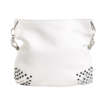 Tods Gommini Textured White Leather Studded Hobo Handbag