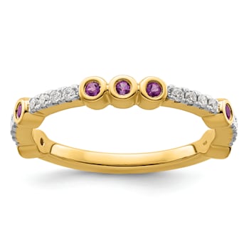 14K Yellow Gold Stackable Expressions Amethyst and Diamond Ring 0.285ctw