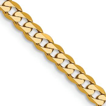 14k Yellow Gold 2.9mm Solid Flat Beveled Curb 28 Inch Chain