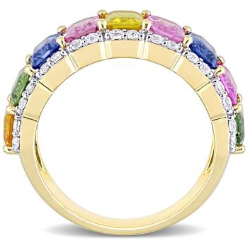Multi Color Sapphire 14K Yellow Gold Ring 6.90 ctw