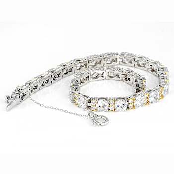 CZ Tennis Bracelet In Platinum-Enhanced Sterling Silver With 18K Gold
Accents 24.10ctw