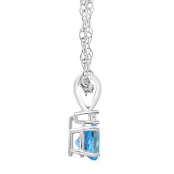 5mm Round Blue Topaz with Diamond Accent 14k White Gold Pendant With Chain
