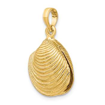 14k Yellow Gold Textured 3D Clam Shell Charm