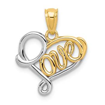 14k Yellow Gold and Rhodium Over 14k Yellow Gold Love Pendant