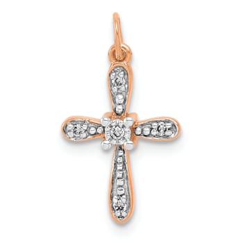 14k Rose Gold and Rhodium over 14k Rose Gold Diamond Cross Charm