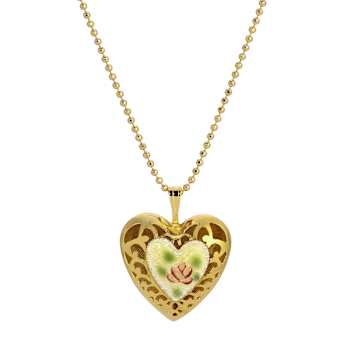 Heart Floral Enamel Pendant Necklace 18"