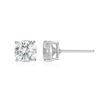 Square Cushion Cut Moissanite Platineve Stud Earrings 3.40ctw DEW