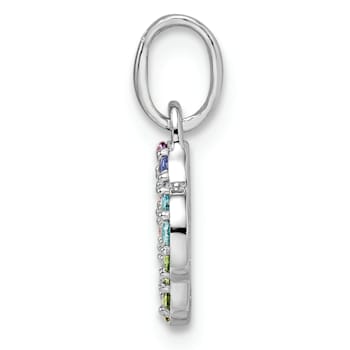 Rhodium Over Sterling Silver  Rainbow Nano Crystal Clover Pendant