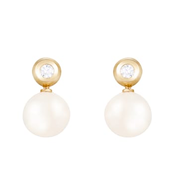 White Cultured Freshwater Pearl 14k Yellow Gold Earrings 8-8.5mm