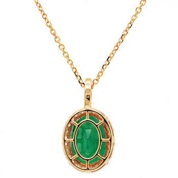 3.88 Ctw Emerald and 0.24 Ctw White Diamond Pendant in 14K YG