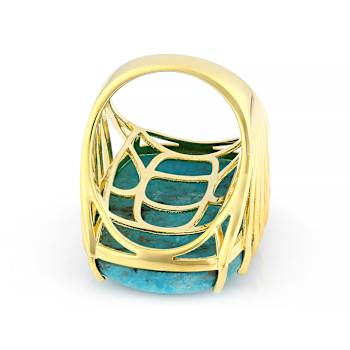 Turquoise Large Rectangular Cushion Solitaire Ring In 18K Gold Over
Sterling Silver