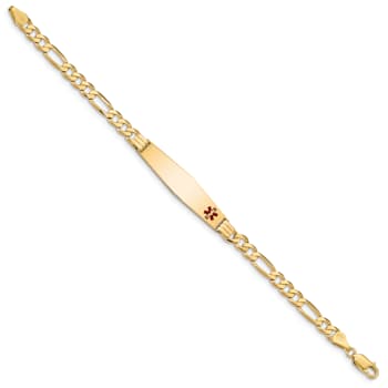 14k Yellow Gold Medical Soft Diamond Shape Red Enamel Flat Figaro Link
ID Bracelet