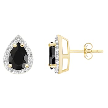 7x5mm Pear Shape Black Onyx And Created White Sapphire 10k Yellow Gold
Halo Stud Earrings