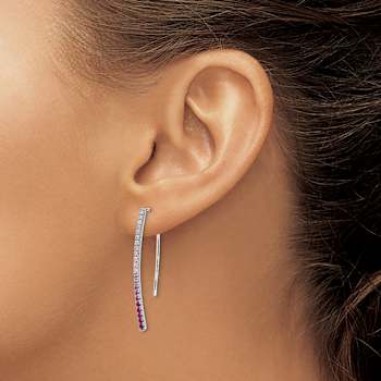Rhodium Over 14K White Gold Diamond and Pink Sapphire Earrings
