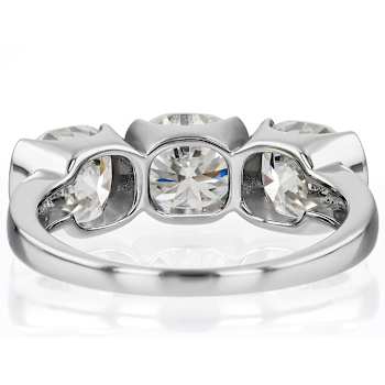Cushion-Cut Moissanite Three-Stone Ring In Platinum-Enhanced Sterling Silver