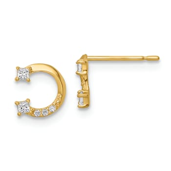 14k Yellow Gold Cubic Zirconia Horseshoe Stud Earrings