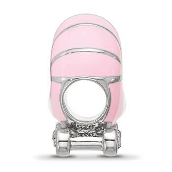 Sterling Silver Enamel Baby Carriage with Crystal Bead