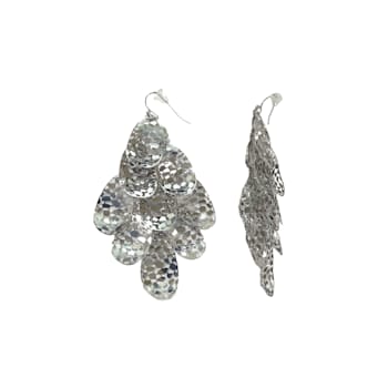 Silver Tone Filigree Drop Cluster Earring