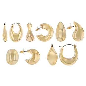 Sculptural Gold-Tone Hoop Earring Set Of 5
