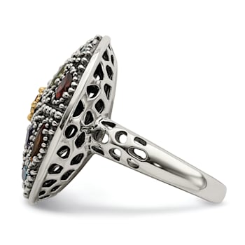 Sterling Silver with 14K Accent Antiqued Multi Gemstone Ring